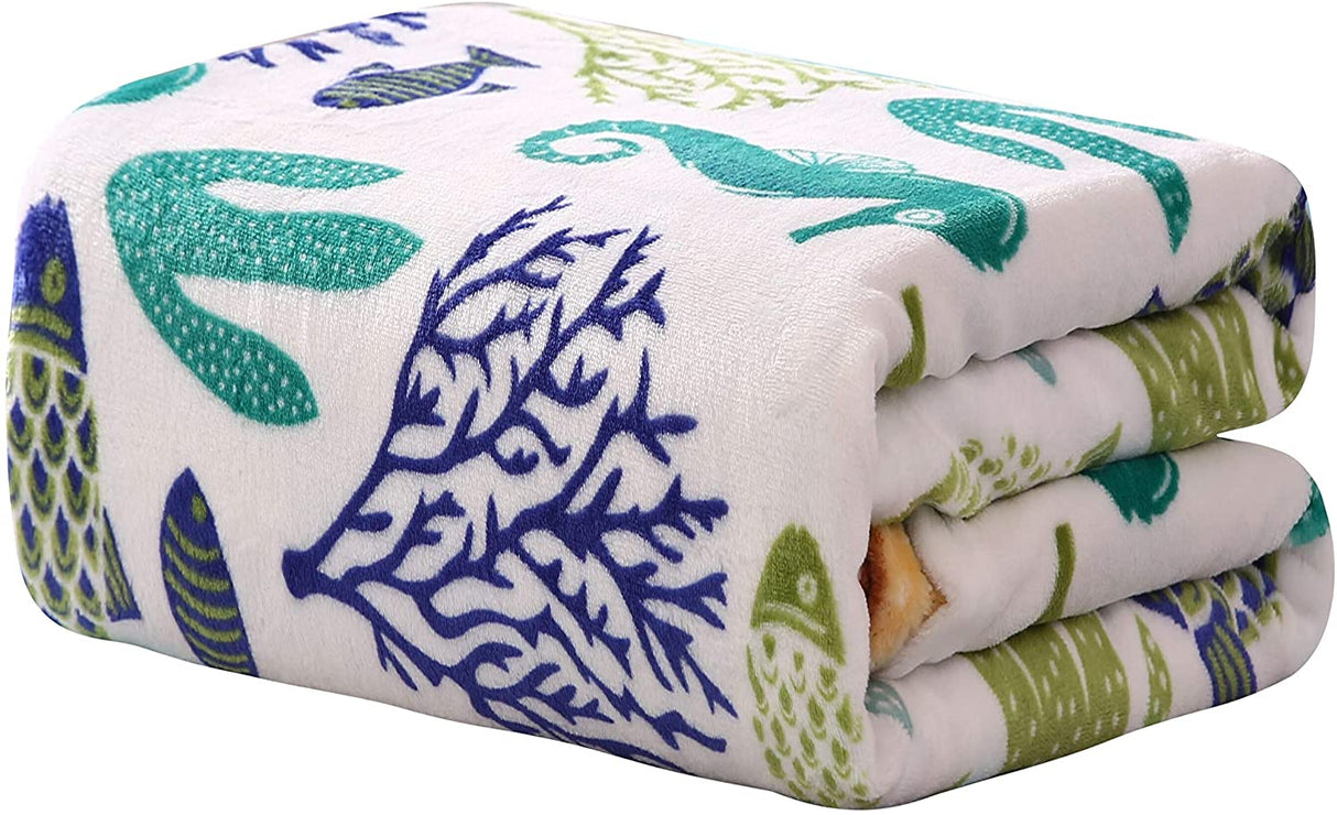 Corales de marina blue coral seahorse oceanic microplush throw blanket ocean blanket for boys and girls and kids of any age (50" x 60")