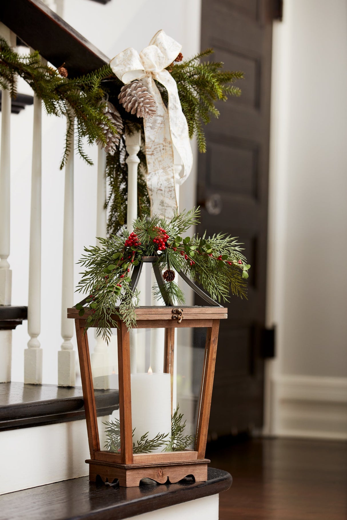 Natural Wooden Lantern with Open Top (Set of 2)