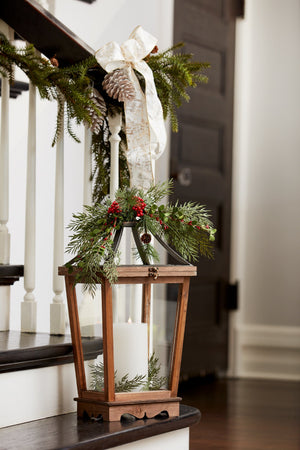 Natural Wooden Lantern with Open Top (Set of 2)