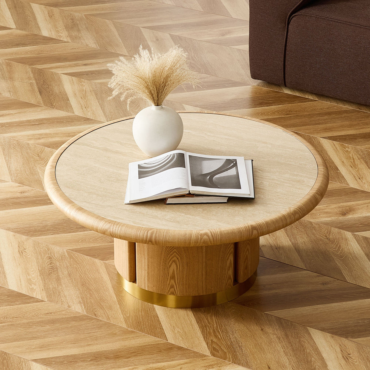 Round Coffee Table with Sturdy MDF Pedestal