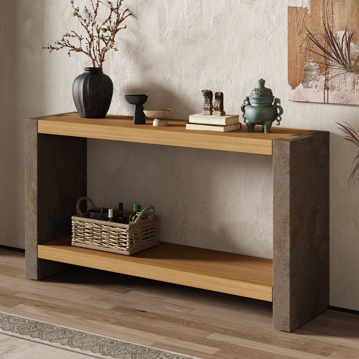 Mirod-Vintage-Industrial-Console-Table-Classic-Minimalist-Design-with-Premium-Wood-Veneer-and-Distressed-Finish-