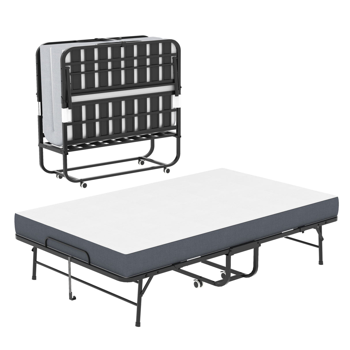 Twin Wide Folding Bed for Tall People with Memory Foam Mattress