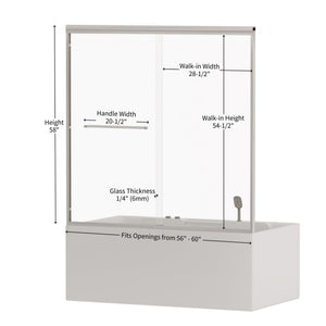 Double Sliding Bathtub Shower Door, Semi Frameless Bypass