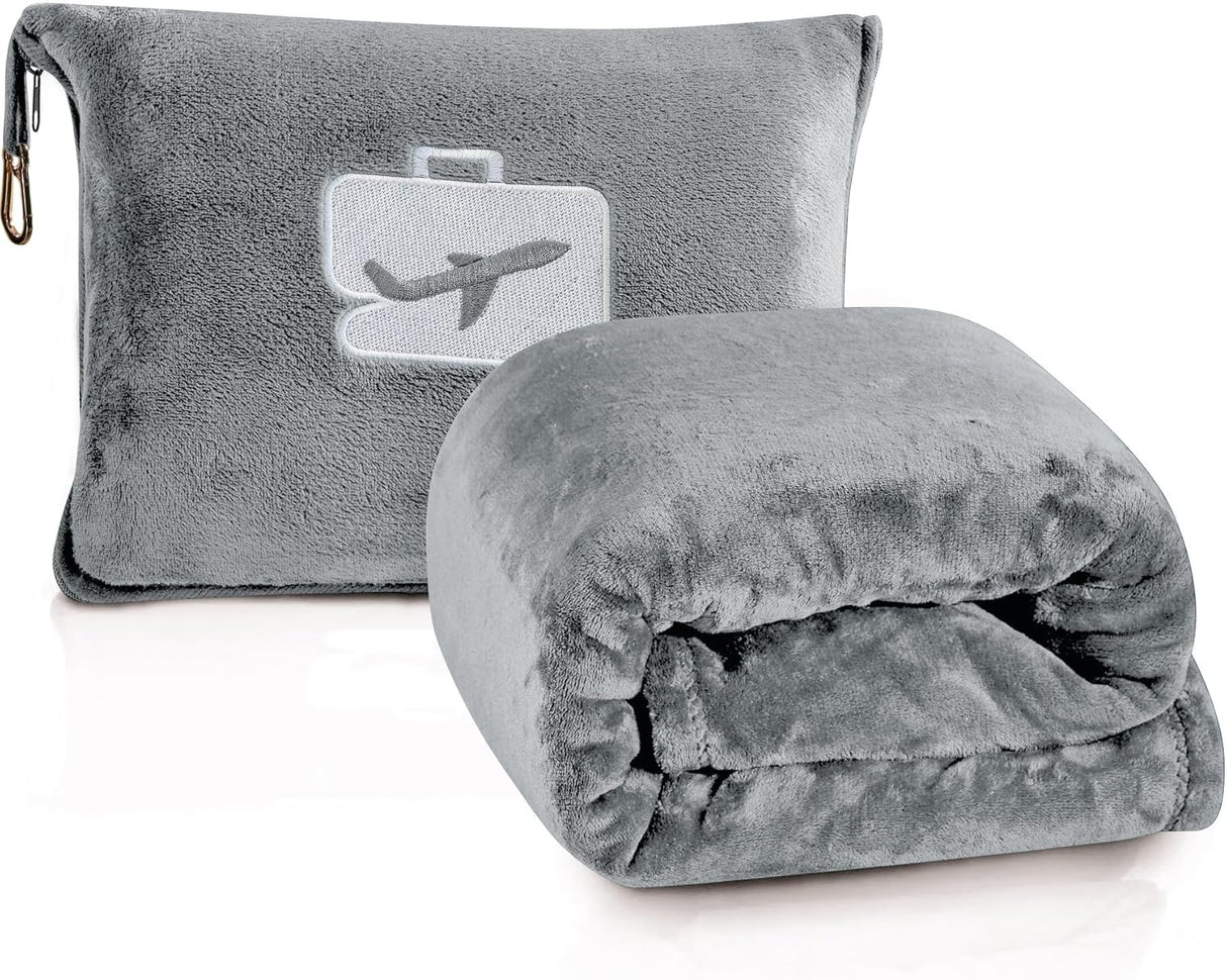 Comfort Fly Travel Blanket & Pillow – 2-in-1 Micro Plush Airplane Blanket with Carry Case (40" x 70")