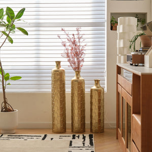 Floor Metal Vases Decorated White Metal Vases (Set of 3) Gorgeous Home Decoration Large Glazed Metal Vases - Golden