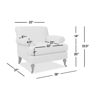 Alana 38' Lawson Accent Arm Chair Metal Casters, Burnt Orange Performance Velvet