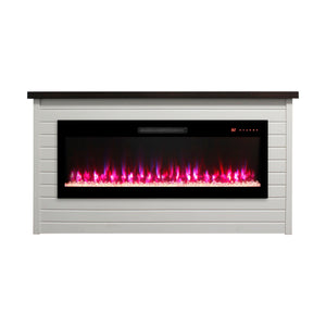 65" Electric Fireplace With Wall Mantel, 50" Fireplace Insert Heater, Remote Control, Timer For Living Room - Antique White