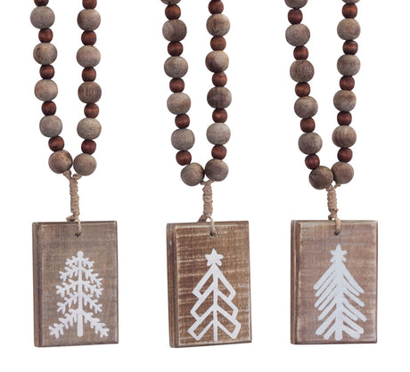 Rustic Wood Tree Tag Ornament with Beaded Hanger (Set of 6)