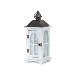 White Wood Lantern with Ornate Frosted Glass (Set of 2)