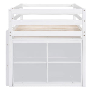 Loft Bed With Retractable Writing Desk And 4 Drawers, With Lateral Portable Desk And Shelves