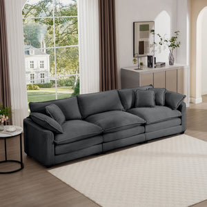 Mid-Century Modern 3 Seater Sectional Sofa With Arm And Throw Pillows
