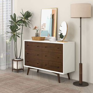 Dresser 6 Drawer - Dark Brown / White