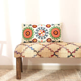 Decorative Suzani Embroidered Multicolor Lumbar Throw Pillow-26X14'