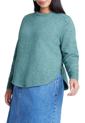 ELOQUII Women's Plus Size Scoop Hem Sweater - 14/16, Pacific Green