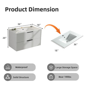 Modern Wall Mounted Floating Bathroom Vanity with Sink and Drawers