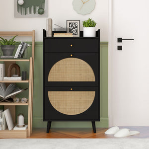 Allen - Rattan 2 Door 1 Drawer Cabinet Shoe Rack For Entrance