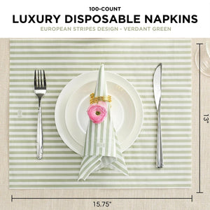 Tonal Striped Disposable Napkin Set in Green, 50 Pieces