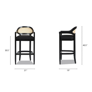 Americana Mid-Century Modern 30.5' Cane Back Bar Stool, Jet Black