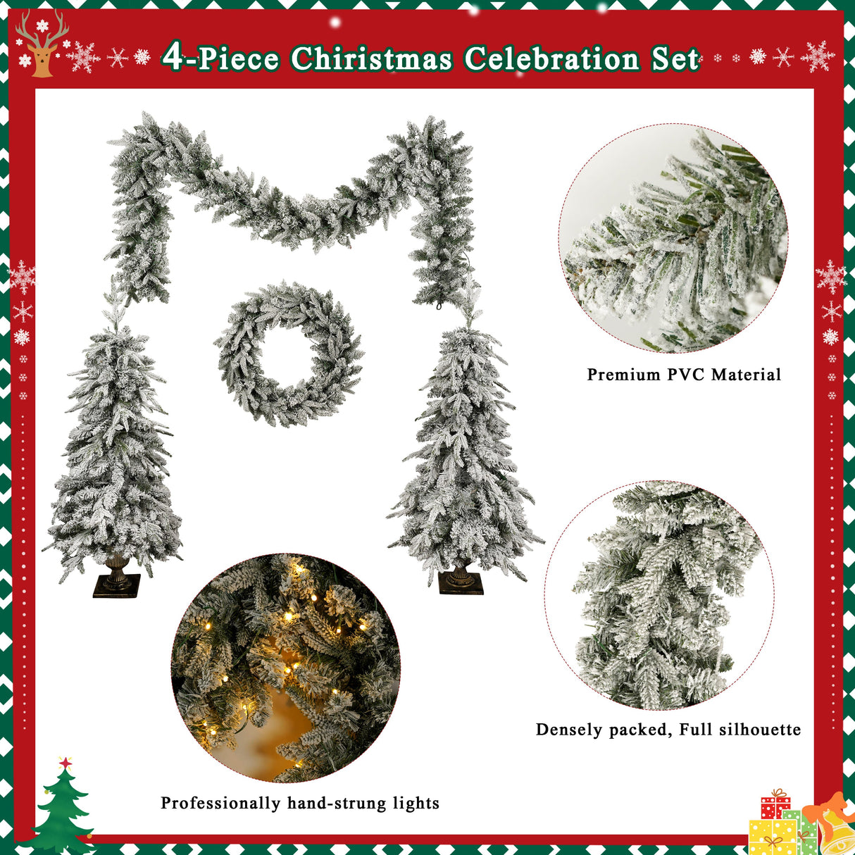 Pre-Lit Christmas Artificial Tree 4-Piece Set