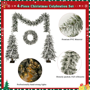 Pre-Lit Christmas Artificial Tree 4-Piece Set