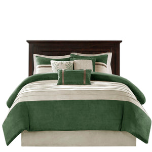 7 PC Faux Suede Comforter Set Green Queen