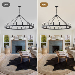 53.15 Inch Matte Black Wagon Wheel Chandelier with 18 Lights
