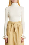 Sea Wynter Rib Wool Turtleneck Sweater in Cream, Size Medium