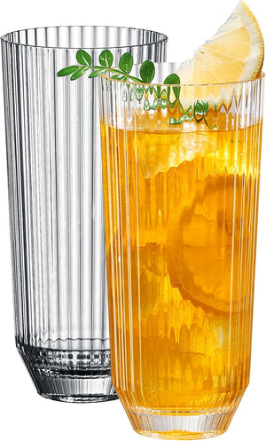 Khen-Shatterproof-Acrylic-Ribbed-Drinking-Glasses-Set,-European-Style,-Dishwasher-Safe,-Tall-|-Set-of-2-|-Clear-Tritan-Drinkware,-Unbreakable-BPA-free-Plastic,-Reusable-Stackable-Glassware-12OZ-