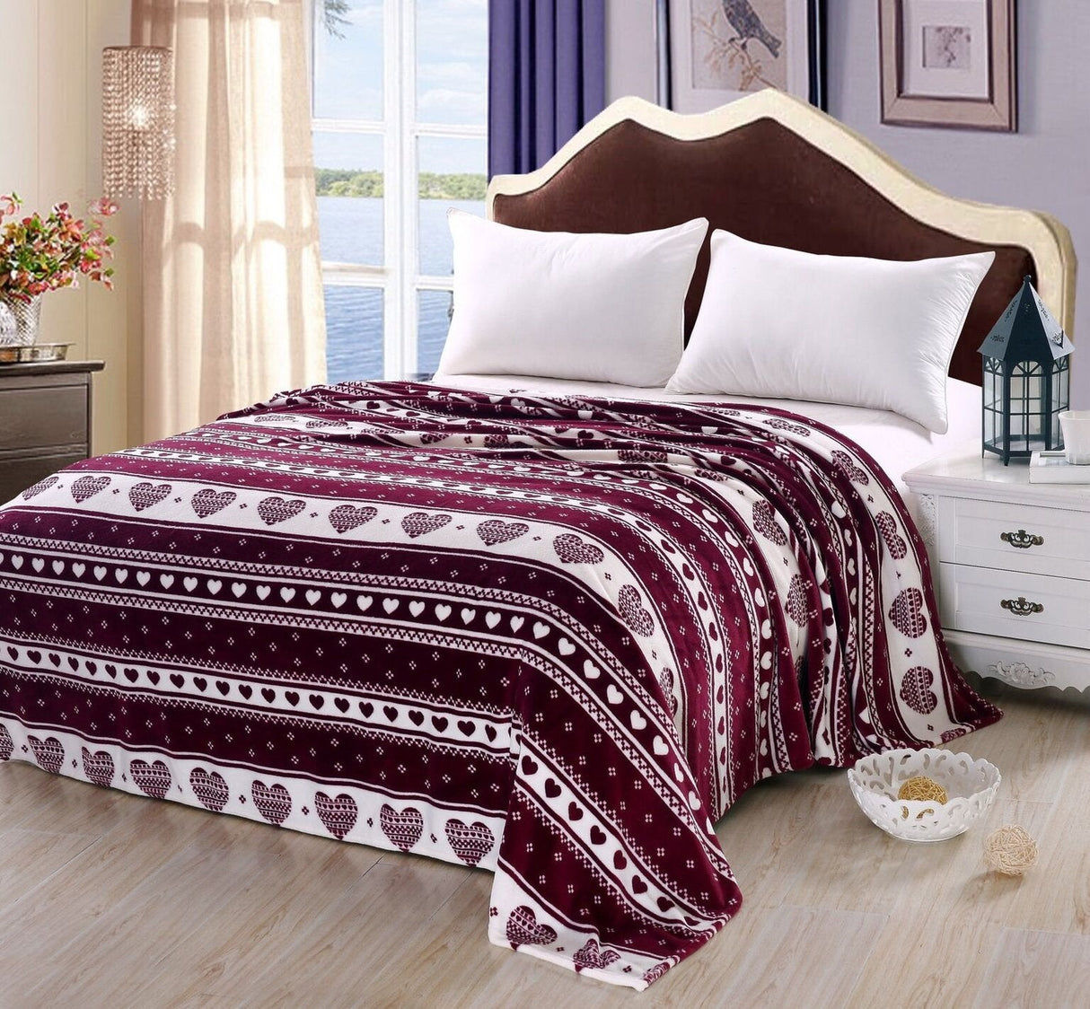 FAITH, HOPE, LOVE HOME DÉCOR Amore Love Filled Heart Throws Queen Size Microplush Blanket – Velvet Touch 102" x 86", Soft Cozy Decorative Bed Blanket