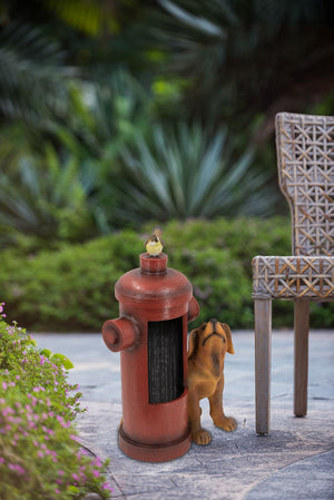 Red Fire Hydrant Water Fountain with Dog and Bird Accents - Red