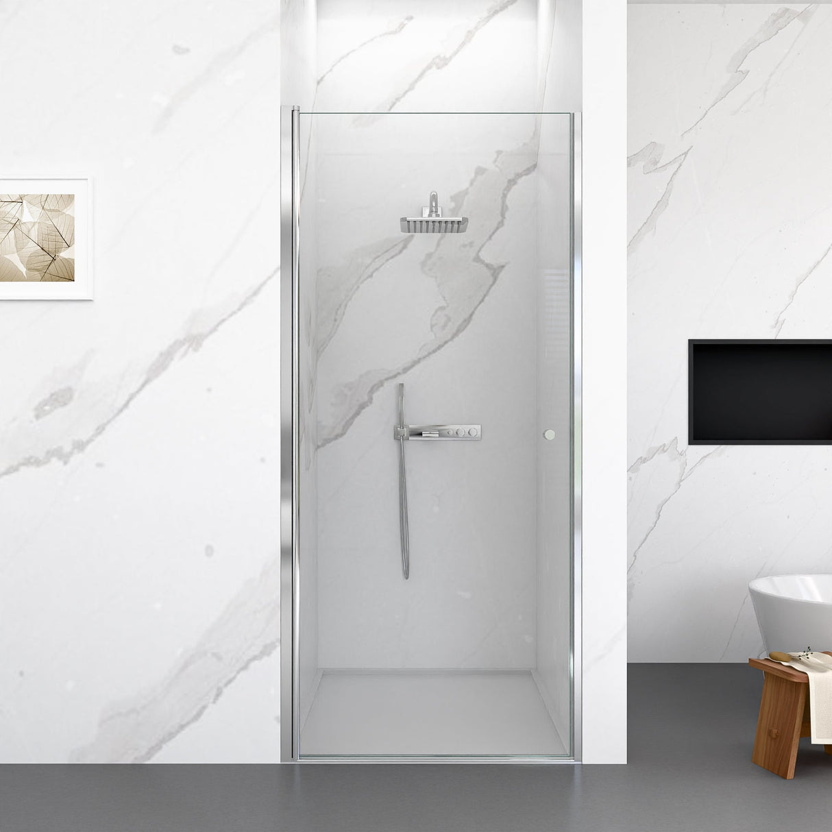 30"W x 72"H Frameless Circular Pivot Shower Door
