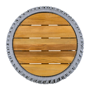 Acacia Wood Side Table with Grey Rope Design