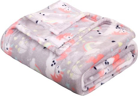Summertime whimsy plush fleece throw blanket (50" x 60") - rainbow unicorn