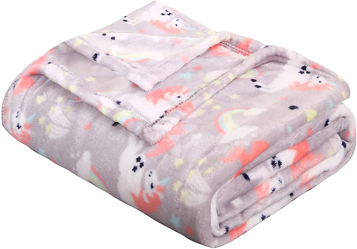 Summertime whimsy plush fleece throw blanket (50" x 60") - rainbow unicorn