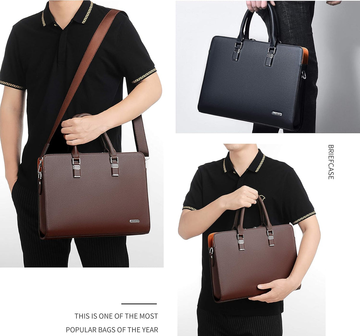 Genuine Leather Business Briefcase 15.6 Inch Laptop Bag Multi Compartment