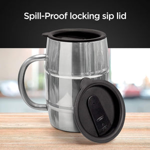 Gift Mug for Dad, Stainless Steel TOP DAD Barrel Cup with Handle and Sip Lid (Hot n' Cold) Double Wall Insulation for Beer & Coffee, 17oz (Gift Boxed for Christmas/Fathers Day)