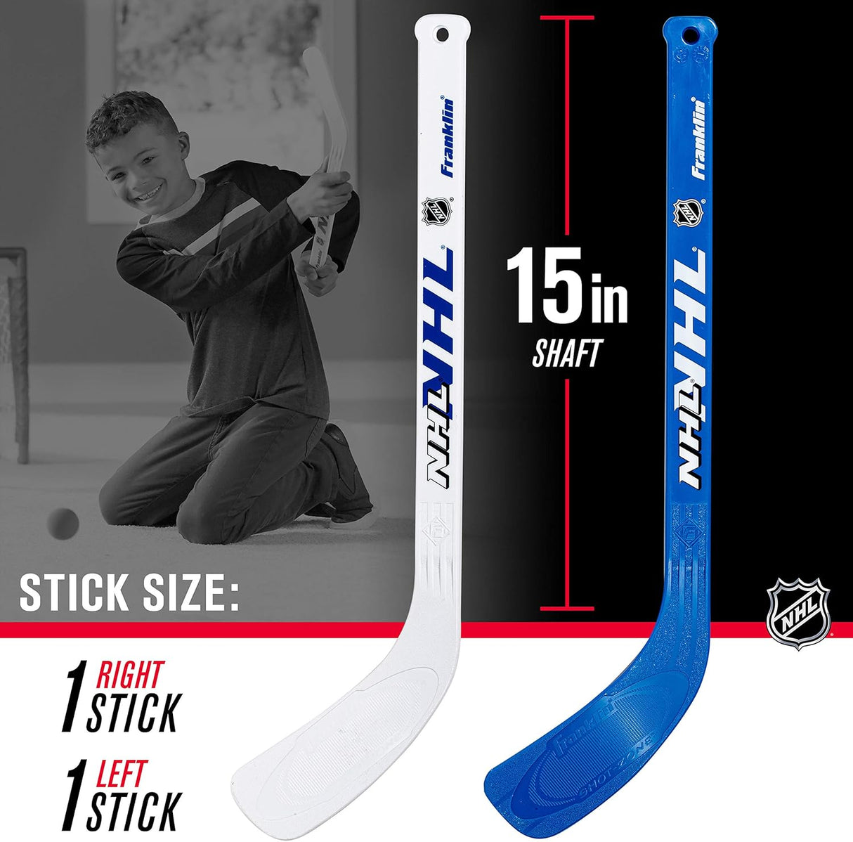 Franklin Sports NHL s Mini Hockey Set - Includes 1 Knee Hockey Goal - 2 Mini Hockey Sticks + 2 Foam Balls - Indoor Mini Hockey Goal + Sticks Set