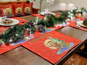 Red Santa Claus Christmas Tree Woven Tapestry Dining Table Runner (17615)