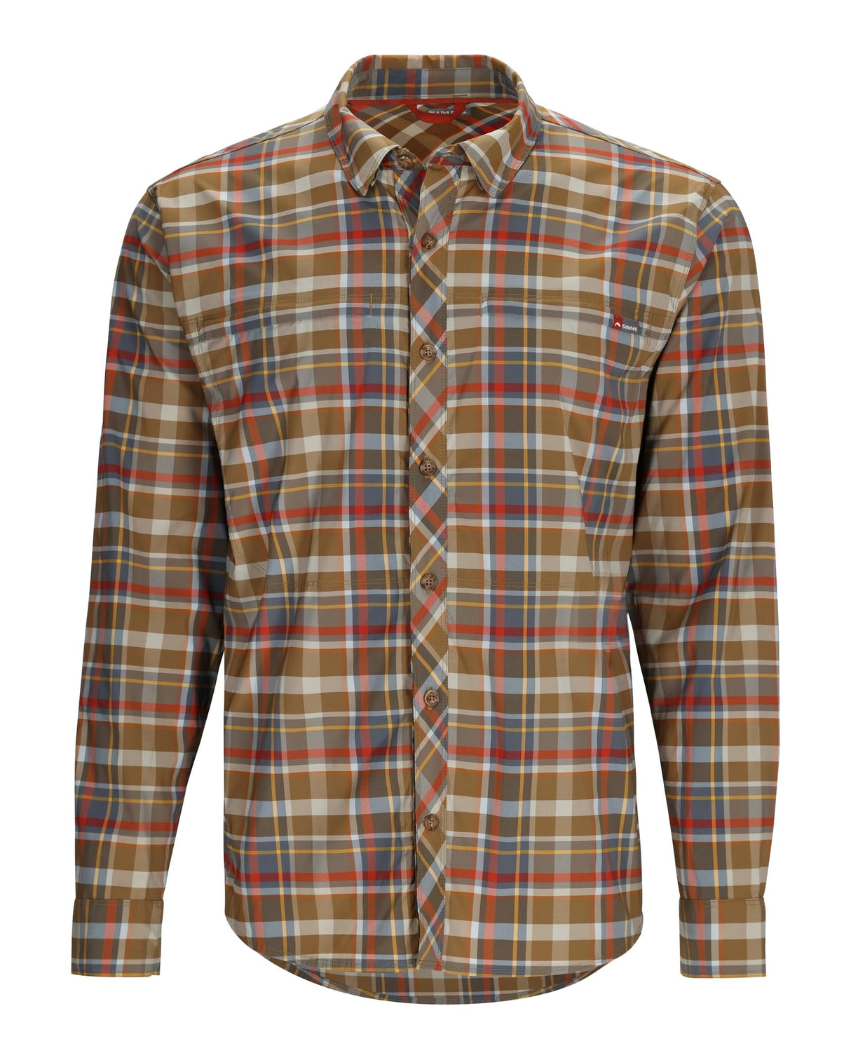 Simms Mens Bugstopper Long Sleeve Fishing Shirt Insect Shield UPF 30 Chestnut Multi Plaid Small