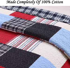 Ryan Brick Plaid Print Patchwork Fire Cotton Reversible Quilt Bedding Set