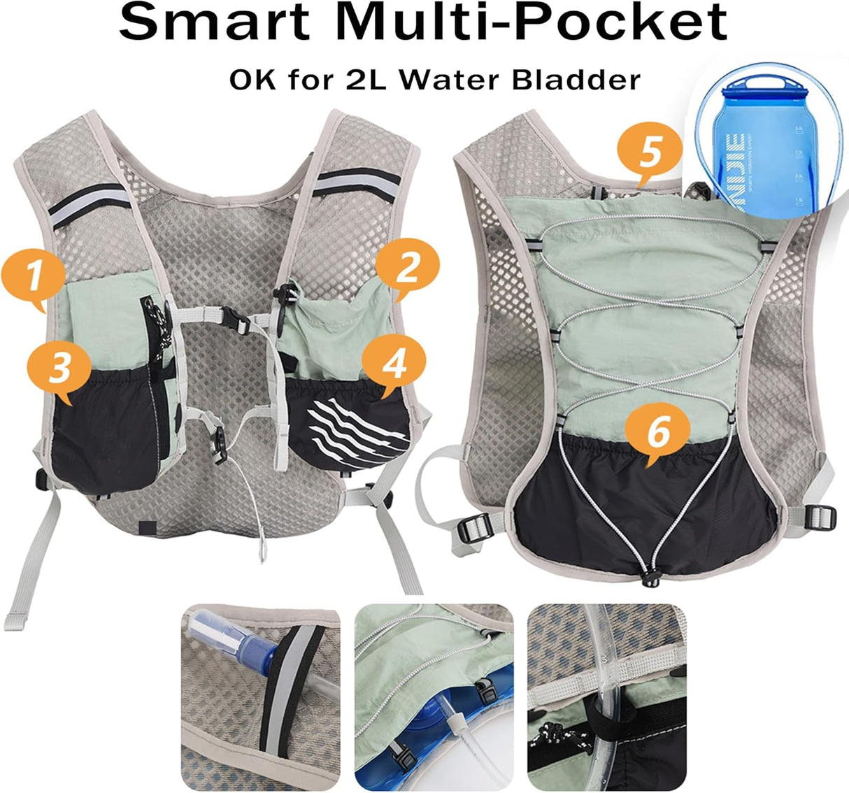 Ultra Lightweight Running Hydration Vest 2L Bladder 6 Pocket Pack 103g