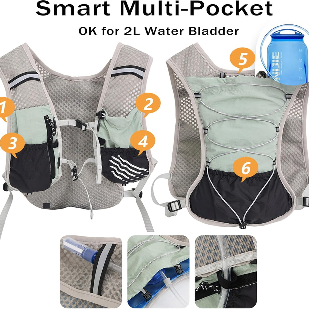 Ultra Lightweight Running Hydration Vest 2L Bladder 6 Pocket Pack 103g