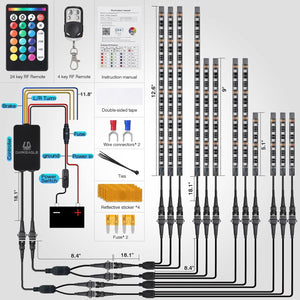 Motorcycle RGB LED Light Kit 12PCS Bluetooth Underglow with Brake & Turn Signal