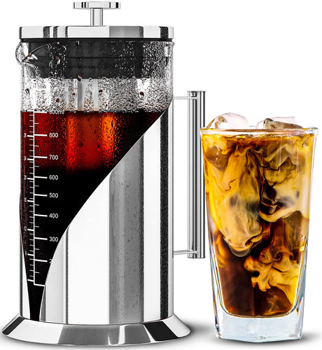 Cafe-Du-Chateau-Cold-Brew-Coffee-Maker-34oz-Airtight-Iced-Coffee-&-Tea-Pitcher-with-Measuring-Label,-Stainless-Steel-Filter,-Ideal-for-Fridge-Storage-
