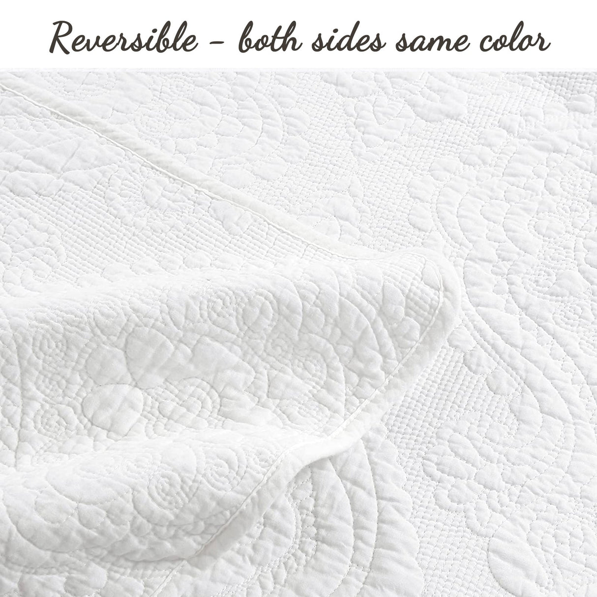 Solid White Chic Brocade Matelassé Medallion Floral Cotton Reversible Quilt Bedding Set