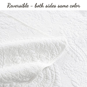 Solid White Chic Brocade Matelassé Medallion Floral Cotton Reversible Quilt Bedding Set