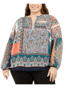 Tommy Hilfiger Womens Paisley Split Neck Top Navy 2X