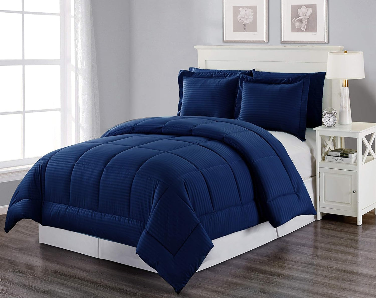 Decor&More Home Essentials 3 Piece Embossed Stripe Down Alternative Comforter Set