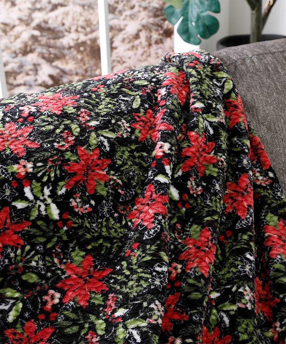Poinsettia Oversized Jacquard Luxe Plush Holiday Throw Blanket (50" x 70")