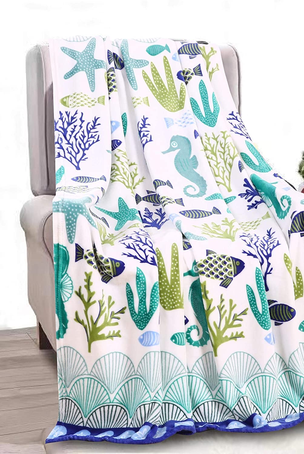 Corales de marina blue coral seahorse oceanic microplush throw blanket ocean blanket for boys and girls and kids of any age (50" x 60")